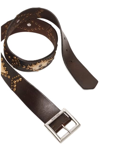 Cintura Sierra da donna in pelle color mogano con borchie applicate Golden Goose | GWA00845.A000900.83398MAHOGANY/MILK